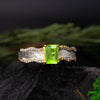 Peridot gemstone ring with adjustable silver band and fine detailing