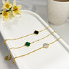 18K Gold Clover Necklace and Bracelet Set – Real Gemstone Jewelry in Mother of Pearl, Malachite, and Black Onyx