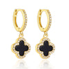 18K Gold Clover Earrings with Cubic Zirconia, Green Jade, Black Onyx, Mother of Pearl – Elegant Dangle Jewelry Gift for Her