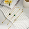 18K Gold Clover Necklace and Bracelet Set – Real Gemstone Jewelry in Mother of Pearl, Malachite, and Black Onyx