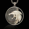 Sterling silver round wolf pendant necklace for men and women, handmade textured background, bold animal jewelry