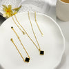 18K Gold Clover Necklace and Bracelet Set – Real Gemstone Jewelry in Mother of Pearl, Malachite, and Black Onyx