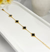 Elegant Clover Bracelet with 18K Gold Plating – Mother of Pearl or Onyx – Dainty Lucky Charm Jewelry for Women, Minimalist Gold Bracelet Gift