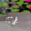 Adjustable Dragonfly Spinner Ring, Silver-Plated Fidget Ring, Anxiety Relief Jewelry, Rotating Insect Ring, CZ Statement Ring, Nature Gift
