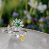 Emerald Spinner Ring - Nature Inspired Jewelry, Bee and Flower Adjustable Ring, Unique Anxiety Fidget Jewelry