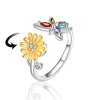 Adjustable Sunflower and Butterfly Spinner Ring – Silver-Plated Fidget Jewelry with Colorful Zirconia for Women