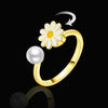Adjustable Daisy Pearl Spinner Ring β Gold-Plated Fidget Ring for Women, Enamel Flower Anxiety Ring, Nature-Inspired Jewelry