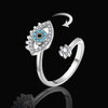 Evil Eye Spinner Ring – Adjustable Silver Plated Anxiety Ring with Blue Zircon – Protection Fidget Jewelry for Women