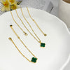 18K Gold Clover Necklace and Bracelet Set – Real Gemstone Jewelry in Mother of Pearl, Malachite, and Black Onyx