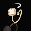 18K Gold Clover Spinner Ring – Adjustable Lucky Ring with Natural Stone, Elegant Fidget Jewelry for Women