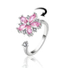 Pink Sakura Spinner Ring β Adjustable Silver-Plated Anxiety Ring with High-Quality Zirconia for Women