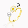 Adjustable Daisy Pearl Spinner Ring β Gold-Plated Fidget Ring for Women, Enamel Flower Anxiety Ring, Nature-Inspired Jewelry