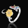 Adjustable Sunflower and Butterfly Spinner Ring – Silver-Plated Fidget Jewelry with Colorful Zirconia for Women