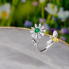 Emerald Spinner Ring - Nature Inspired Jewelry, Bee and Flower Adjustable Ring, Unique Anxiety Fidget Jewelry