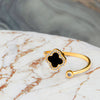 18K Gold Clover Spinner Ring – Adjustable Lucky Ring with Natural Stone, Elegant Fidget Jewelry for Women
