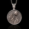 Sterling silver pendant with three wolves howling at the moon, handcrafted spiritual animal necklace
