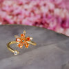 Adjustable Gold Floral Spinner Ring – Elegant Stress Relief Jewelry with High-Quality Peach Cubic Zirconia