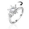 925 Sterling Silver Spinner Ring – Adjustable Sun & Moonstone Anxiety Ring, Fidget Meditation Ring for Stress Relief, Celestial Jewelry for Women & Men