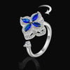Blue Cubic Zirconia Flower Spinner Ring β Adjustable Silver-Tone Statement Ring for Women