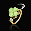 Adjustable Gold Four Leaf Clover Ring β Green Gemstone Lucky Ring for Women, Elegant Fidget Spinner Ring, Anxiety Relief Jewelry