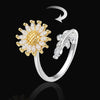 Adjustable Sunflower Spinner Ring – Gold & Silver Cubic Zirconia Fidget Ring for Women & Men