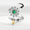 Emerald Spinner Ring - Nature Inspired Jewelry, Bee and Flower Adjustable Ring, Unique Anxiety Fidget Jewelry