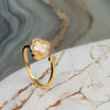 18K Gold Clover Spinner Ring – Adjustable Lucky Ring with Natural Stone, Elegant Fidget Jewelry for Women