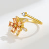 Adjustable Gold Floral Spinner Ring – Elegant Stress Relief Jewelry with High-Quality Peach Cubic Zirconia