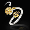 Adjustable Ladybug Flower Spinner Ring – Cute Anxiety Relief Jewelry, Open Wrap Ring for Women, Nature Inspired Gift