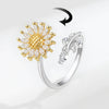 Adjustable Sunflower Spinner Ring – Gold & Silver Cubic Zirconia Fidget Ring for Women & Men