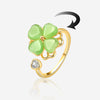Adjustable Gold Four Leaf Clover Ring β Green Gemstone Lucky Ring for Women, Elegant Fidget Spinner Ring, Anxiety Relief Jewelry