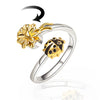 Adjustable Ladybug Flower Spinner Ring – Cute Anxiety Relief Jewelry, Open Wrap Ring for Women, Nature Inspired Gift