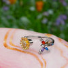 Adjustable Sunflower and Butterfly Spinner Ring – Silver-Plated Fidget Jewelry with Colorful Zirconia for Women