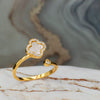 18K Gold Clover Spinner Ring – Adjustable Lucky Ring with Natural Stone, Elegant Fidget Jewelry for Women