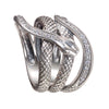 925 sterling silver snake ring with textured and polished bands, unique serpent-inspired design for women