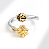 Adjustable Ladybug Flower Spinner Ring – Cute Anxiety Relief Jewelry, Open Wrap Ring for Women, Nature Inspired Gift