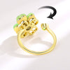 Adjustable Gold Four Leaf Clover Ring β Green Gemstone Lucky Ring for Women, Elegant Fidget Spinner Ring, Anxiety Relief Jewelry