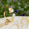 Adjustable Daisy Pearl Spinner Ring β Gold-Plated Fidget Ring for Women, Enamel Flower Anxiety Ring, Nature-Inspired Jewelry