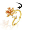 Adjustable Gold Floral Spinner Ring – Elegant Stress Relief Jewelry with High-Quality Peach Cubic Zirconia