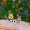 Adjustable Sunflower and Butterfly Spinner Ring – Silver-Plated Fidget Jewelry with Colorful Zirconia for Women