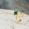 18K Gold Clover Spinner Ring – Adjustable Lucky Ring with Natural Stone, Elegant Fidget Jewelry for Women