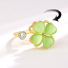 Adjustable Gold Four Leaf Clover Ring β Green Gemstone Lucky Ring for Women, Elegant Fidget Spinner Ring, Anxiety Relief Jewelry