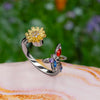 Adjustable Sunflower and Butterfly Spinner Ring – Silver-Plated Fidget Jewelry with Colorful Zirconia for Women