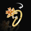 Adjustable Gold Floral Spinner Ring – Elegant Stress Relief Jewelry with High-Quality Peach Cubic Zirconia