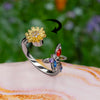 Adjustable Sunflower and Butterfly Spinner Ring – Silver-Plated Fidget Jewelry with Colorful Zirconia for Women