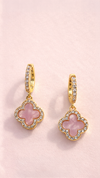 Gold Clover Earrings 18K Plated Pink Stone Drop Earrings Luxury Zircon Hoop Earrings Gift for Women