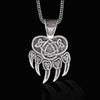 Handmade Celtic Bear Paw Pendant crafted from solid 925 Sterling Silver. This unique Viking animal necklace combines intricate knotwork with the strength of the bear, a symbol of protection and power. A perfect addition to your collection of Norse Mythology jewelry and a great gift for him.