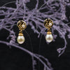 Romantic gold rose earrings with dangling pearl, feminine floral design for gifts