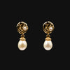 Gold rose pearl drop earrings, elegant vintage-inspired jewelry with natural pearl