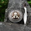 Detailed view of Spartan pendant with detached sword and shield, handmade from sterling silver and Bocote wood.